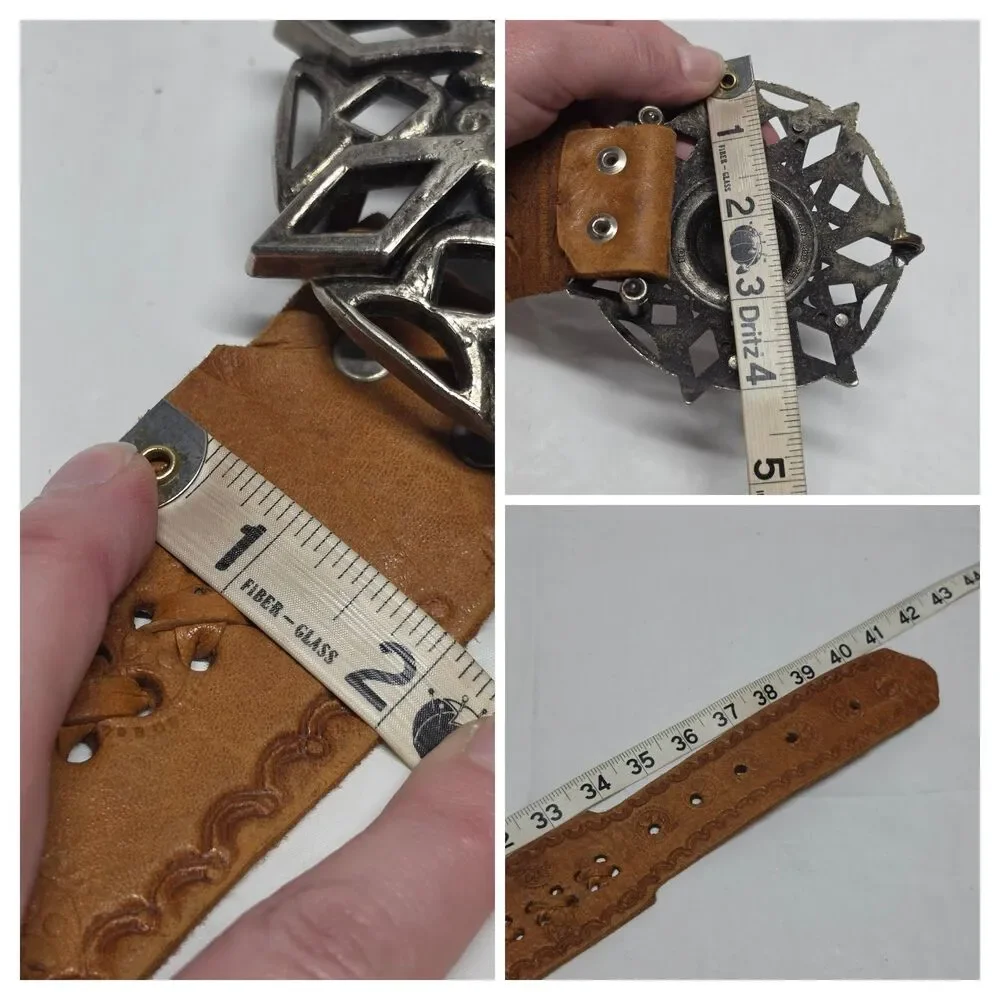 Vintage SEBASTIAN SA ELCHE Hand Tooled Cognac Brown Leather Studded Belt Spain